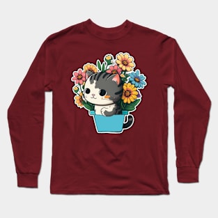 A Cute Kitten in a Flower Pot Long Sleeve T-Shirt